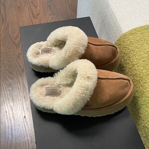 UGG Brown and Cream Sheepskin Slippers